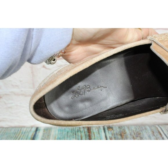 LL Bean  Brown Suede Slip On Round Toe Moccasins Heeled Shoes Size 6 M - Picture 7 of 9